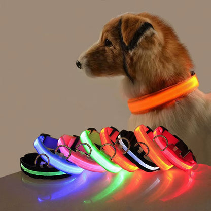 Dog Night Safety Collar Nylon LED Night Light USB Automatic Flashing Fluorescent Protection for Dog'S Travel