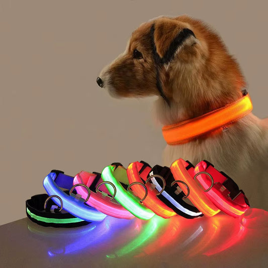 Dog Night Safety Collar Nylon LED Night Light USB Automatic Flashing Fluorescent Protection for Dog'S Travel