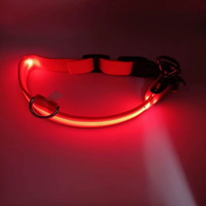 Dog Night Safety Collar Nylon LED Night Light USB Automatic Flashing Fluorescent Protection for Dog'S Travel